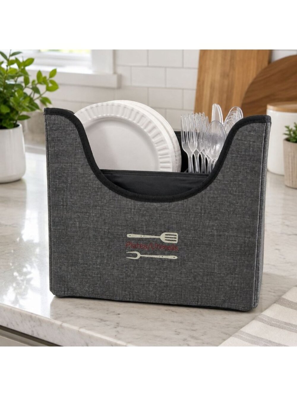 Thirty-One Gifts Your Way Easy Grab Bin Charcoal Crosshatch Storage Tote 31 NEW
